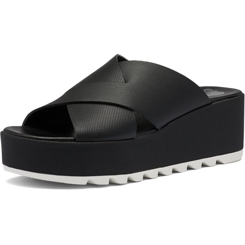Sorel Women's Cameron Black Flatform Mule Sandals US 7 Platform Leather